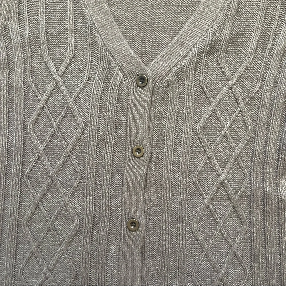 Karen‎ Scott Cable Knit Sweater Cardigan Tan Women’s Size M Cottagecore Textured